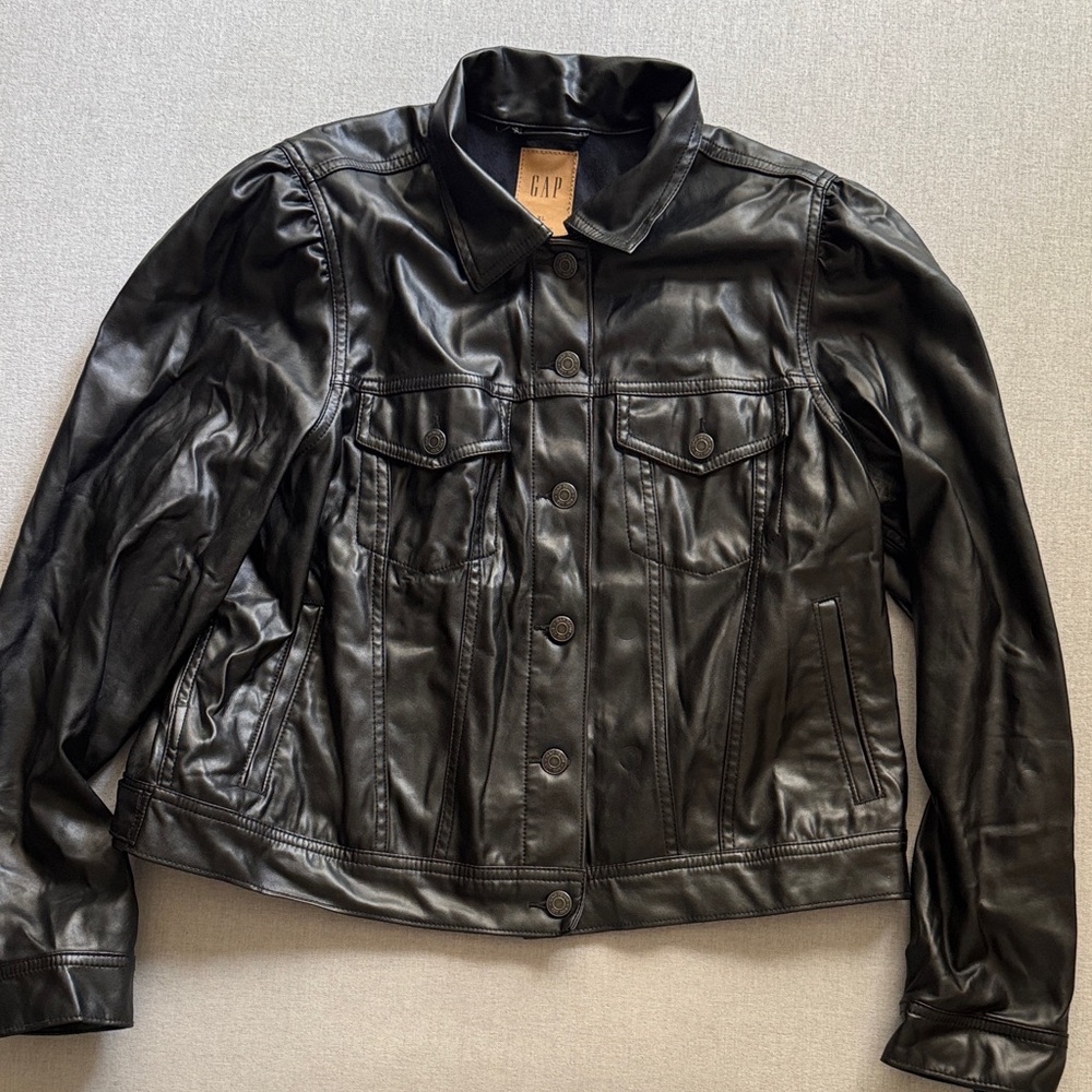 GAP Classic Black Vegan Leather Jacket size XL